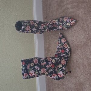 ZARA NEW FLORAL SOCK FABRIC KITTEN HIGH HEEL ANKLE BOOTS